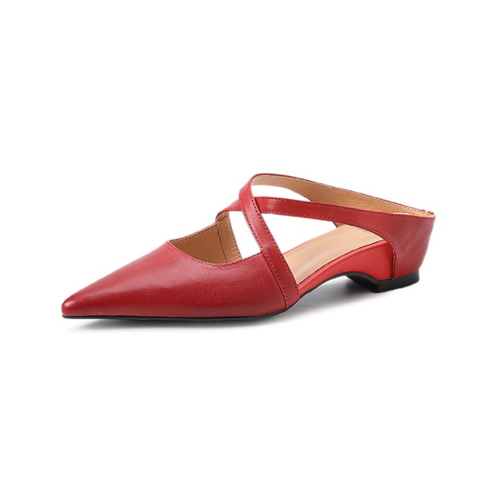 CHIKO Cayla Red Leather Pointy Toe Mules Criss Cross‎ Straps Low Heel 6.5 x123